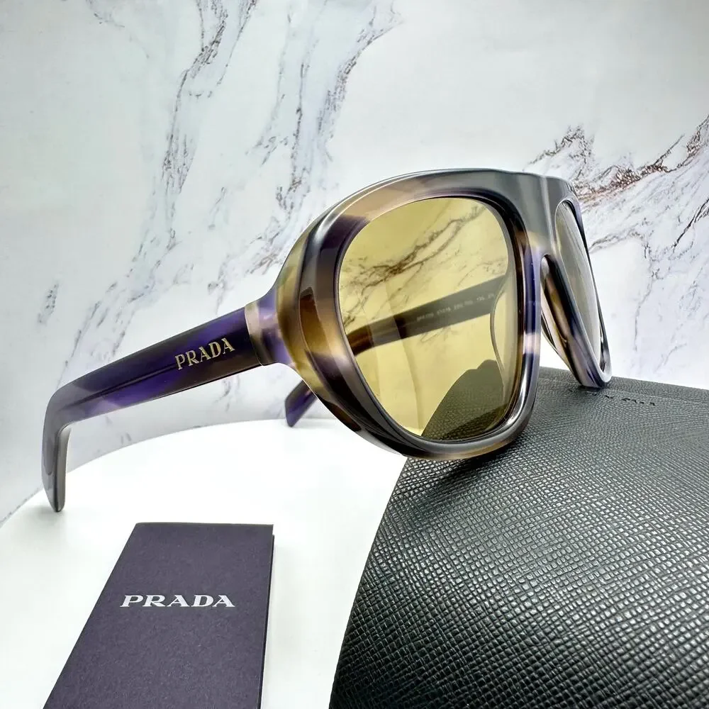 New PRADA Sunglasses Brown Striped Laguna Aviator Shield Mask New - Picture 16 of 16